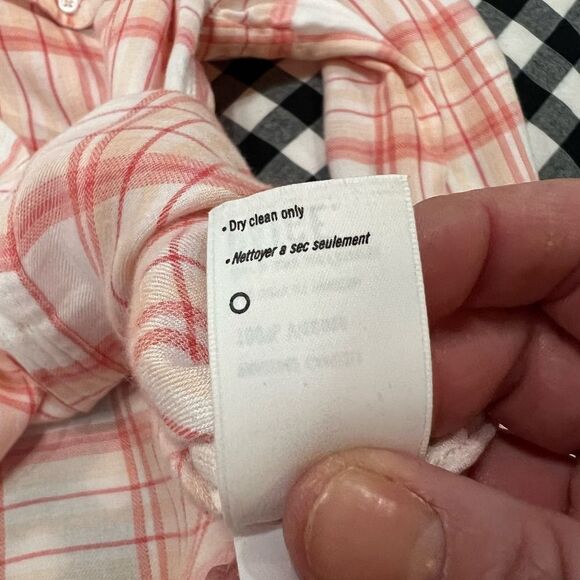 Paige Pink Coral Plaid Trudy long sleeve Button Down Shirt size small - Picture 10 of 11